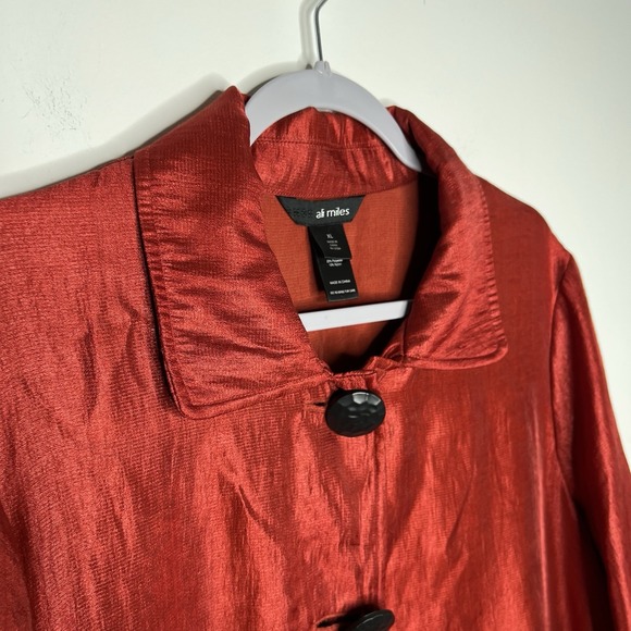 Ali Miles Jacket Womens XL Red Shimmer Collared Black‎ Textured Buttons Classic - Picture 7 of 13